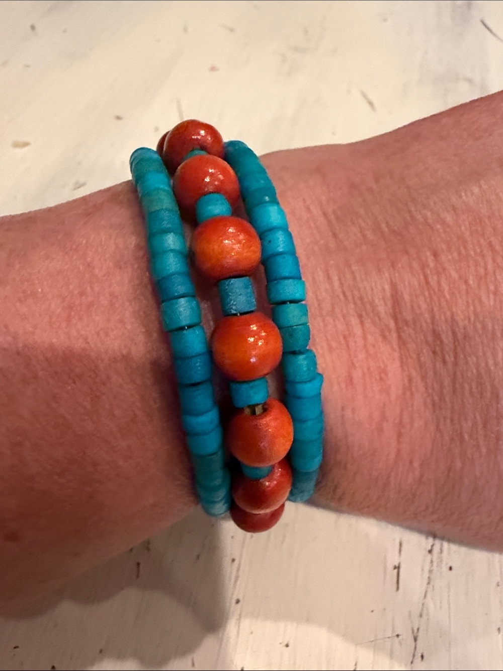 Turquoise & Orange Beaded Wrap Bracelet